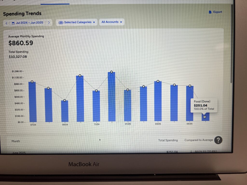 Graph showing grocery cost from tracked expenses